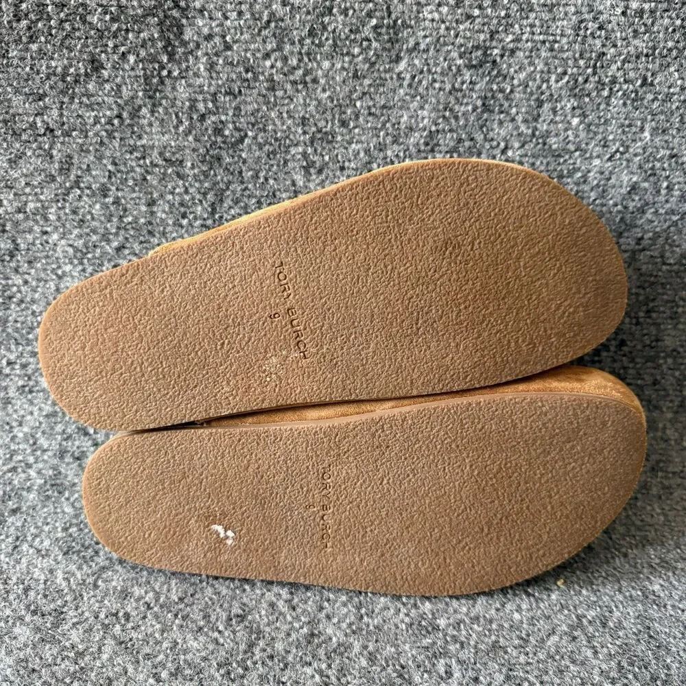 Tory Burch Tory Charm Suede Shearling Mules Toasted Caramel Cozy Clog Slipper 9